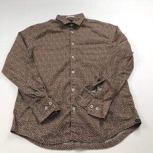 Goodman Brand Medium Button Long Sleeve Casual Shirt All Over Print Brown